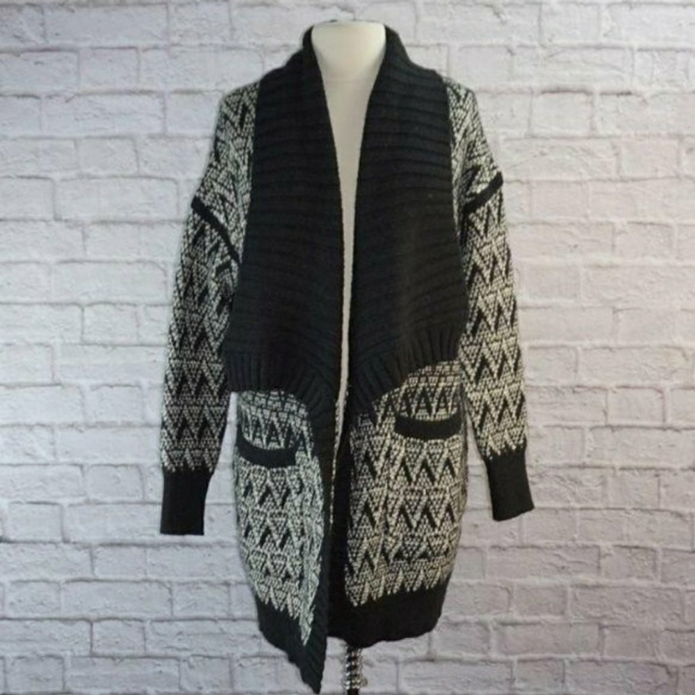 Cynthia Rowley alpaca blend geometric black & white Long Cardigan S